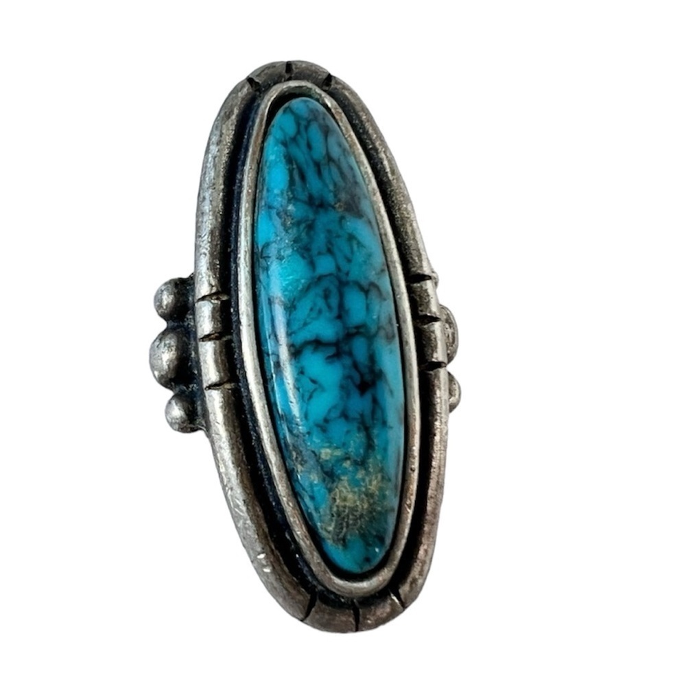 Vintage Sterling Silver Turquoise Ring Broken Repurposing Piece